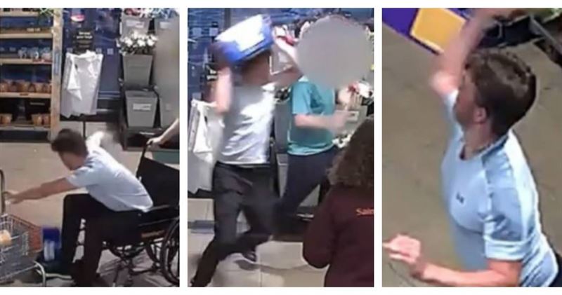 布朗偷酒被拆穿，當場從輪椅站起，向保全丟擲啤酒並揮拳攻擊。（圖／翻攝自Kent Police）