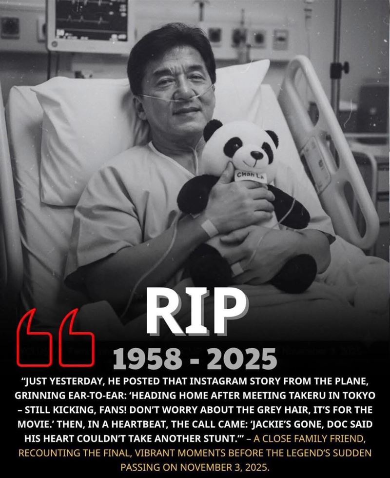 成龍遭外國網友用AI生成圖片亂傳病逝。（圖／翻攝自臉書）