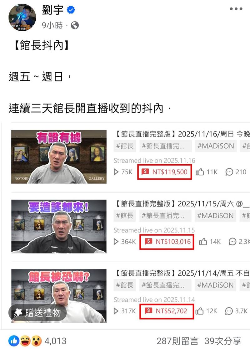 四叉貓曝光館長抖內收入。（圖／翻攝自四叉貓臉書）