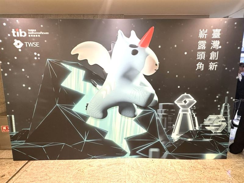 證交所推出全新識別角色tibit，象徵創新版鎖定AI、半導體等六大前瞻產業，積極向國際資本市場招手。tibit紅角閃光、身披科技紋理，設計理念聚焦臺灣創新實力與文化溫度，成為資本市場與大眾溝通的全新語言。（圖／記者師瑞德攝影）