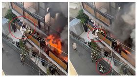 日女困火場警消架梯救　她竟踹消防員墜梯（圖／翻攝Ｘ平台）