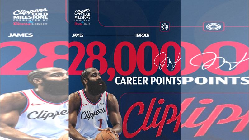 哈登（James Harden）達成生涯28000分里程碑。（圖／翻攝自快艇推特）