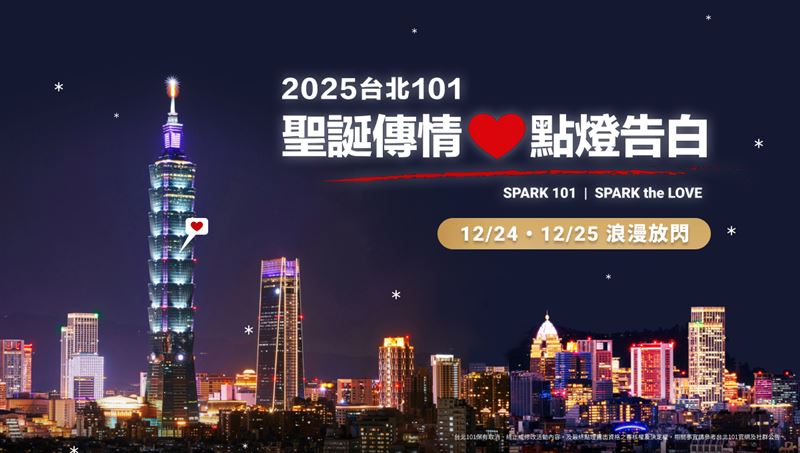 台北101去年首次推出聖誕點燈傳情大獲好評，今年再度登場。(圖／台北101提供)