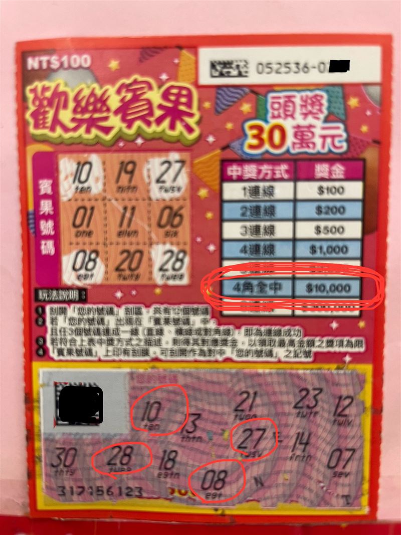 刮刮樂中獎一萬元，店家急尋幸運母女。（圖／翻攝屏東縣萬丹鄉交流地臉書）