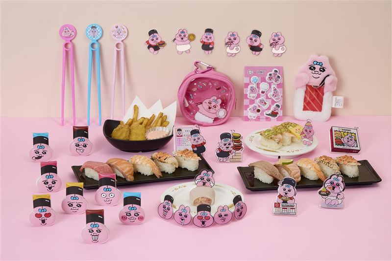 壽司郎聯名餐點有附小卡，消費滿額可加價購小物包、絨毛卡套。(圖／壽司郎提供）