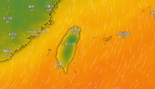 下一波冷空氣大約在下週二抵達，強度略弱一些。（圖／翻攝自Windy.com）