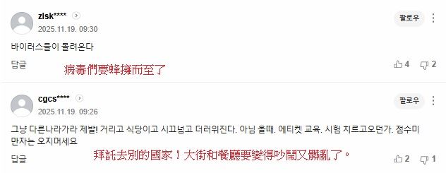 不少南韓網友對於中國遊客大批到來，表示擔憂。（圖／翻攝自韓網）