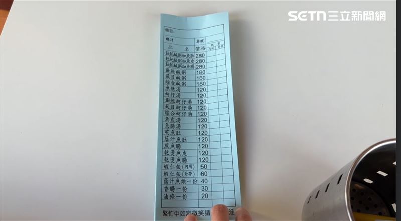 阿堂鹹粥菜單上也呈現空白狀態。（圖／記者王紹宇攝影）