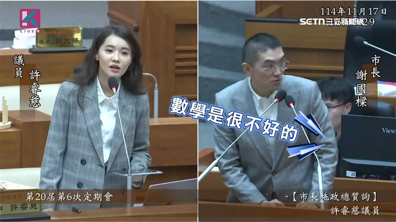 基隆市長謝國樑（右）自嘲「數學是很不好的，不是不好而已...。」