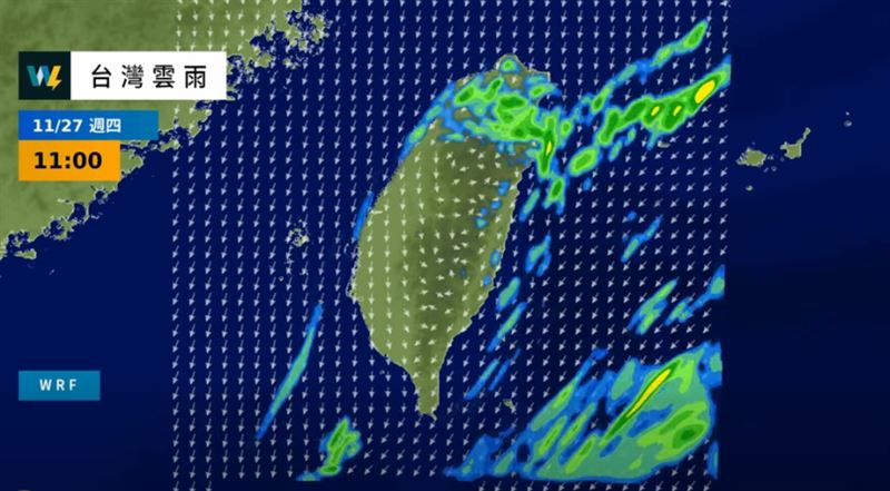 下週四另一波東北季風增強南下，週五再轉高壓迴流偏東風環境。（圖／翻攝自天氣風險 WeatherRisk）