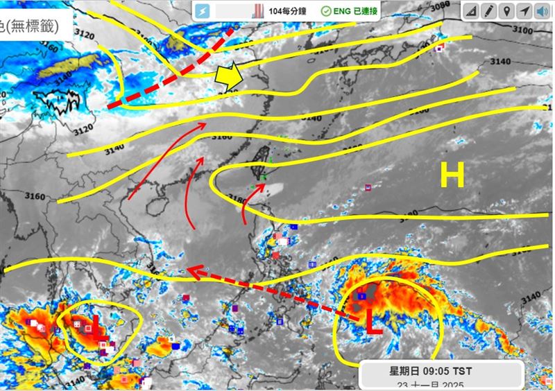 菲律賓東南方的熱帶擾動，預期明後天就會進入南海。（圖／翻攝自天氣職人-吳聖宇）
