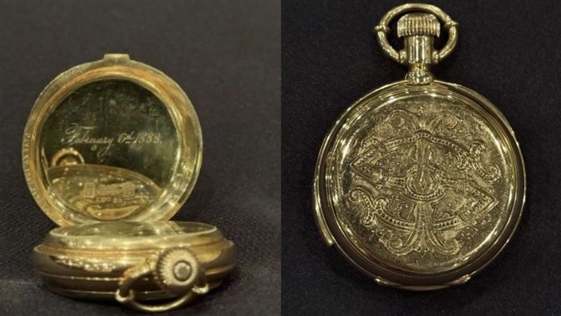 鐵達尼號罹難者相關物品近日拍賣，這只來自史特勞斯的黃金懷錶以破紀錄的178萬英鎊成交。（翻攝自Henry Aldridge &amp; Son Ltd）