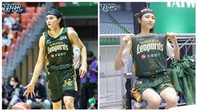 雲豹「變裝主題周」高錦瑋女友陳詠芯變裝成男友觀賽。（圖／TPBL提供） 