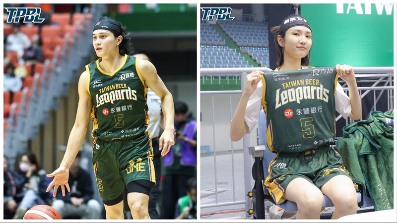 雲豹「變裝主題周」高錦瑋女友陳詠芯變裝成男友觀賽。（圖／TPBL提供）