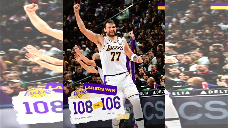 洛杉磯湖人隊驚滔駭浪中擊敗猶他爵士，驚險在客場收下4連勝。（圖／翻攝自X平台 @Lakers）