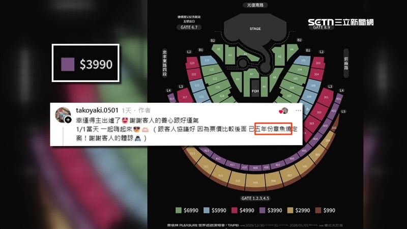 有幸運兒割愛2張內野第4層門票，但因為比較後面，雙方談定以免費吃5年成交