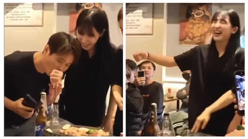 朴恩惠出席見面會在調製燒啤時遭恐怖粉絲舔手。（圖／翻攝自Threads @nayen_69）
