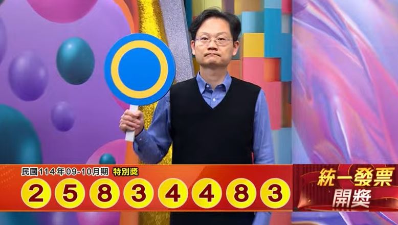 今（25）日9、10月統一發票獎號出爐！千萬元特別獎號碼為25834483、特獎中獎號碼46587380。（圖／翻攝自三立iNEWS）