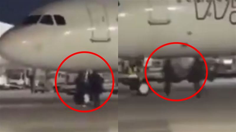 兩名男子闖停機坪要攔截要起飛的班機。（圖／取自X）