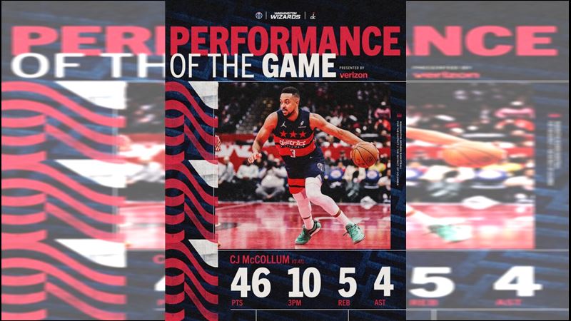 麥考倫（CJ McCollum）攻下本季新高46分，巫師中止14連敗。（圖／翻攝自巫師推特）