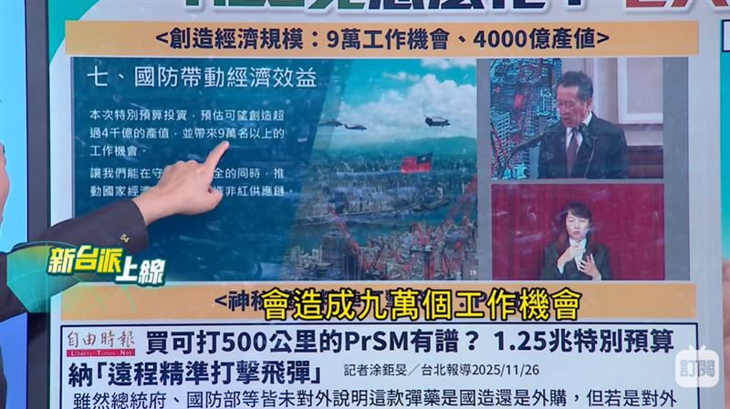 國防部長顧立雄表示，國防帶動經濟，產值4000億，可創造9萬個工作機會。(圖/新台派上線)