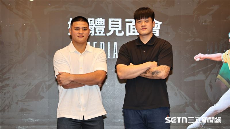 旅美球員李灝宇、莊陳仲敖出席媒體見面會。（圖／記者劉彥池攝影）