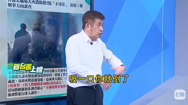 林金宏指出，濃煙二氧化碳濃度高達20~30%，吸一口就倒，留在室內存活機率大很多。（圖／新台派上線）