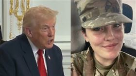 川普（左）證實，國民兵莎拉（右）已經身亡。（圖／翻攝自X）