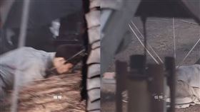 成毅吊鋼絲出意外，後腦勺撞擊地面。（圖／翻攝自微博）