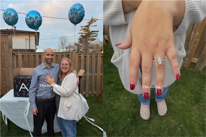 在性別派對上，雅各還趁機向漢娜求婚。（圖／翻攝自Tiktok＠hmpk0912）