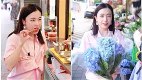 甘比在花墟買繡球花、吃麻辣魚蛋。（翻攝小紅書）