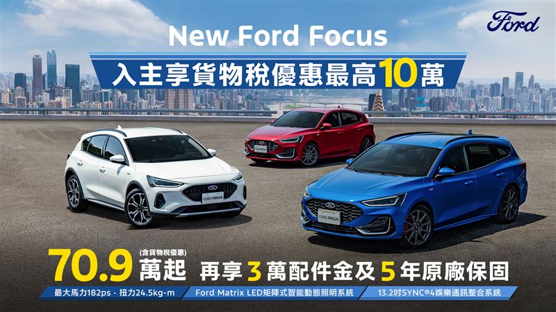 New Ford Focus以70.9萬元起就能入手。（圖／Ford提供）