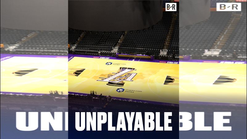 NBA盃湖人主場地板太滑無法使用。（圖／翻攝自X平台 @BleacherReport）