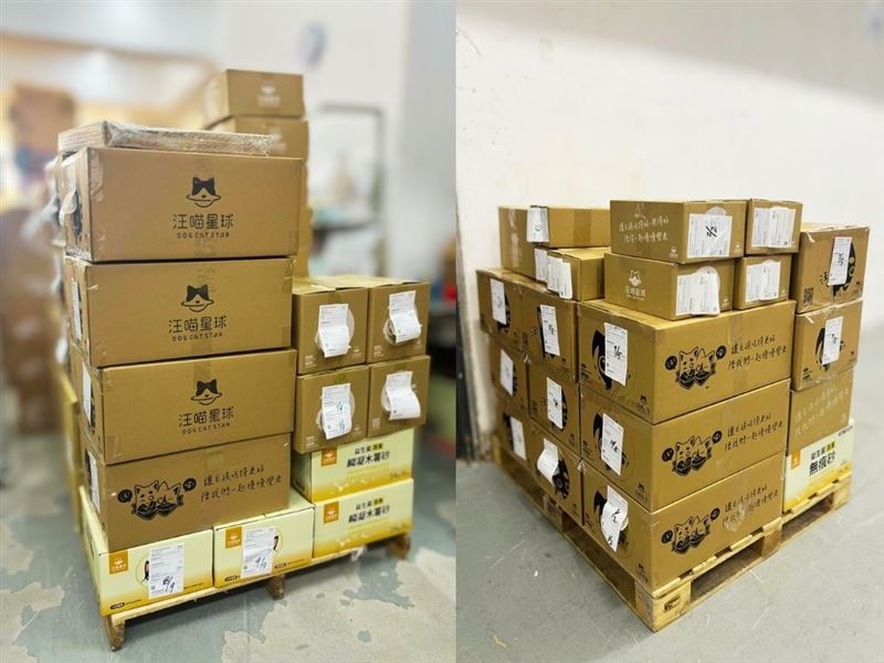 汪喵星球啟動宏福苑受災寵物援助行動，物資包含貓砂、主食罐、乾糧與保健品。後續將由香港物流夥伴GOLS無償協助配送，送往受災家庭與救援單位。（圖／汪喵星球提供）