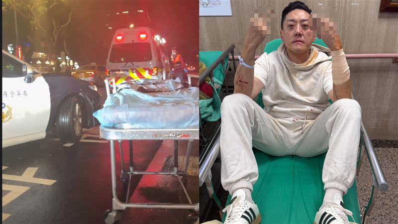 「夜店大亨」夏天倫當天曝光傷勢以及警方到場救護畫面。（圖／翻攝自Threads @hsia_alan）