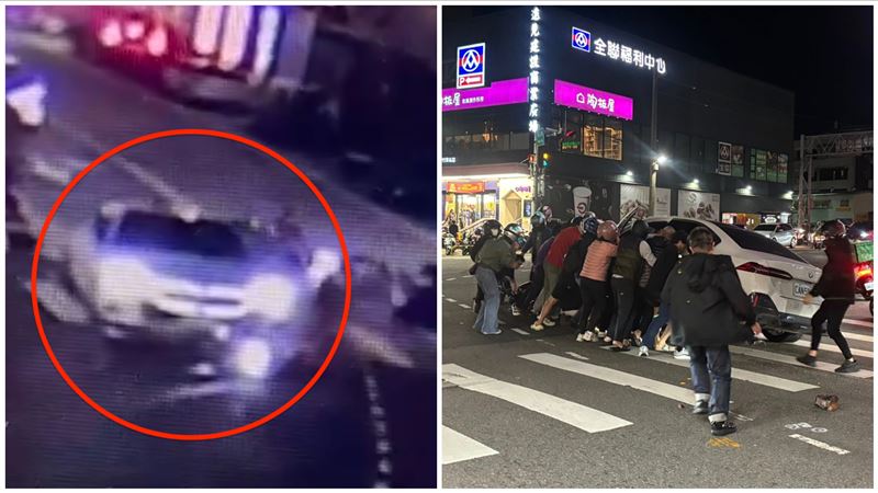 BMW暴衝騎士卡車底 眾人抬車救人畫面曝