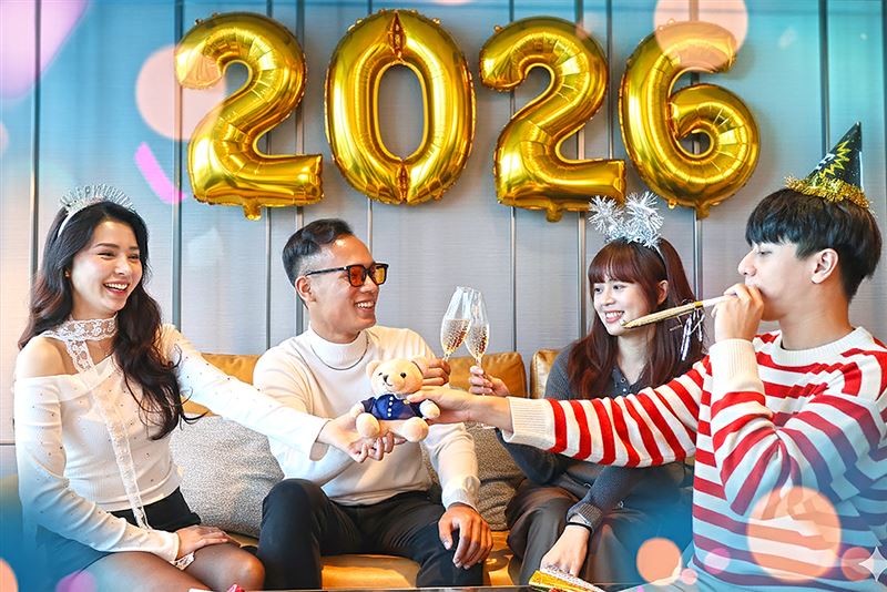 台北漢來大飯店推出2026繽紛跨年三天兩夜住房專案，贈跨年派對禮包讓旅人時尚跨年最閃耀。（圖／飯店旅宿業者提供）