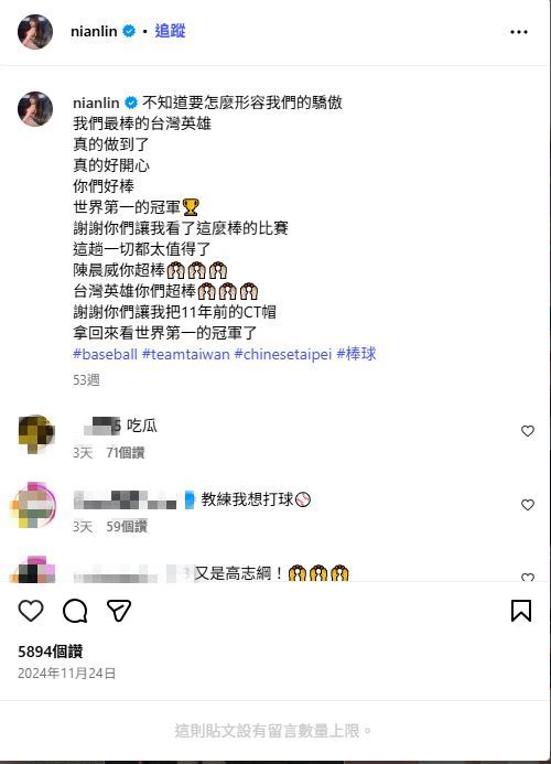 目前女星林倪安的IG仍公開，但已關閉留言功能。（圖／翻攝自IG @nianlin）