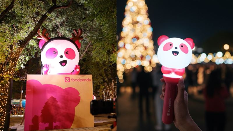 foodpanda於新北歡樂耶誕城打造麋鹿造型胖胖達，還有超萌鏡面打卡牆、胖胖達驚喜光影秀、胖胖達限量應援手燈等。（圖／品牌業者提供）