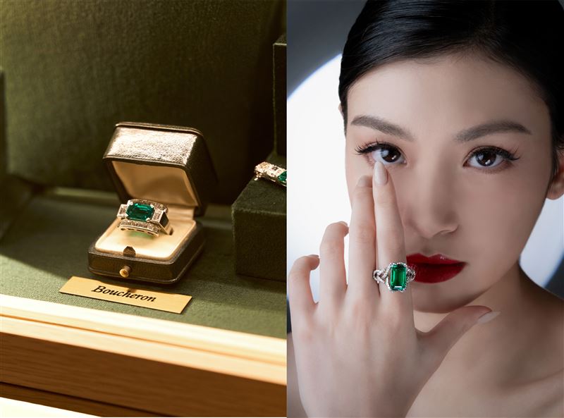台法混血Noemie演繹祖母綠鑽戒。（圖／豆葉珠寶 Redwood Jewelry提供）