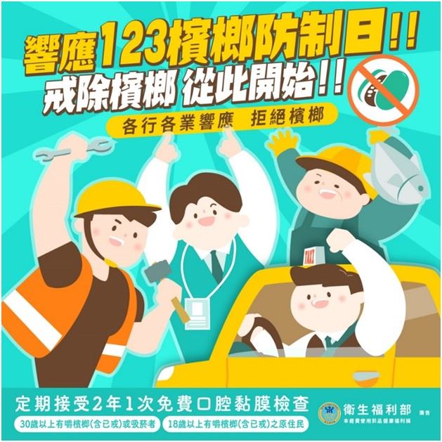 響應123檳榔防制日！ 拒絕檳榔，即刻開始。（圖／衛福部提供）