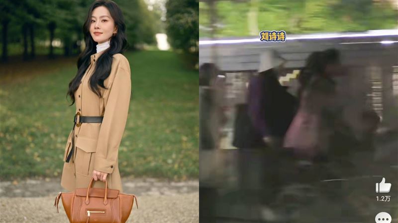 劉詩詩兒子十分活潑，途中一度掙脫母親的手。（圖／翻攝自微博）