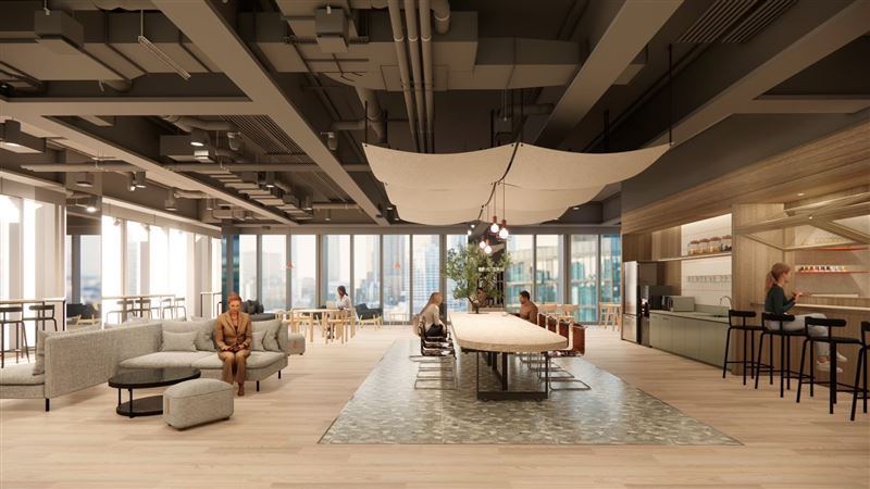 國泰人壽宣布啟動「資產轉型、智慧驅動、人本共榮」三大策略，將「hub新型態辦公服務」大規模導入六都商辦，預計未來5年內超過20棟大樓將完成升級。（模擬圖／國泰人壽提供）