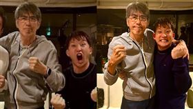 石橋貴明參加帝京高等學校棒球部OB會，身材偏瘦、頭髮也有些花白，但他握拳的力道依然十足。（圖／翻攝自杉谷拳士IG、X）