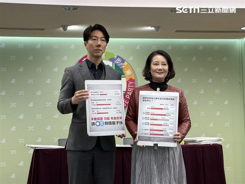 民進黨政策會執行長吳思瑤、發言人吳崢召開「公教年金改革議題民調」記者會（圖／記者劉秀敏攝影）