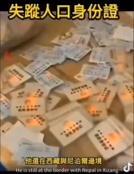 王相軍在冰洞內拍到大量未完全燒毀的身分證，多屬年輕女孩。（圖／翻攝自TikTok）