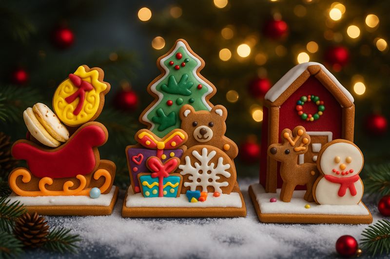 李建嶔主廚三款冬日小薑餅屋，分別是「聖誕雪橇甜心」、 「熊熊禮樹派對」、「馴鹿雪屋之夜」，都值得收藏品味。（圖／飯店旅宿業者提供）