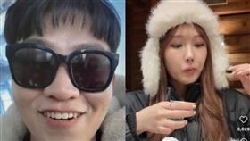 網友爆料Joeman新女友是擁有20萬IG粉絲的女網紅蕭伊，Joeman在瑞士戴太陽眼鏡反射出蕭伊身影。（圖／翻攝自Joeman、蕭伊IG）