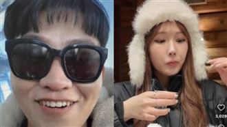 網友爆料Joeman新女友是擁有20萬IG粉絲的女網紅蕭伊，Joeman在瑞士戴太陽眼鏡反射出蕭伊身影。（圖／翻攝自Joeman、蕭伊IG）