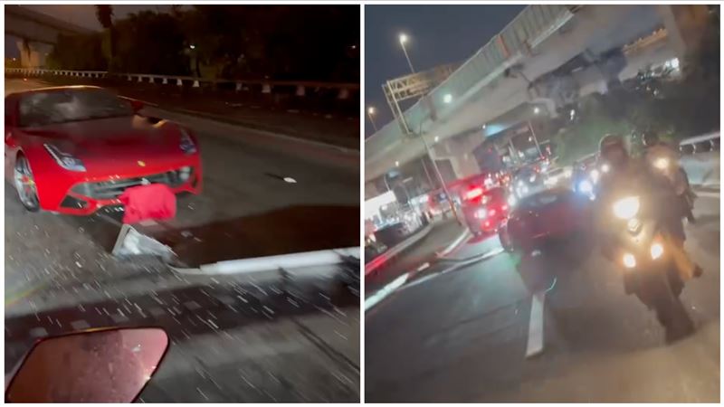 新／高雄男剛保養完法拉利　下秒撞斷電桿